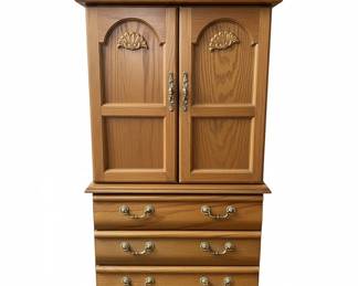 Vintage Oak Jewelry Armoire with Drawers