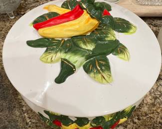 Vintage Ceramic Casserole Dish with Chili Pepper Motif