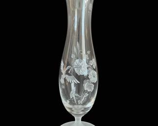 Avon "Hummingbird & Flowers" 24% Full Lead Crystal Vase