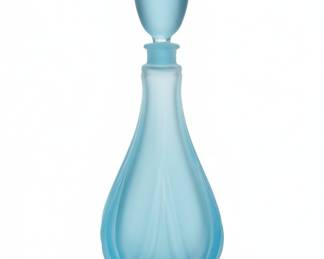 Art Deco Frosted Blue Glass Perfume Bottle with Stopper - Likely Irice