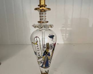 Egyptian Revival Hand-Painted Glass Perfume Bottle with Stopper