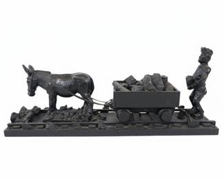 Vintage Cast Iron Donkey and Coal Cart Figurine