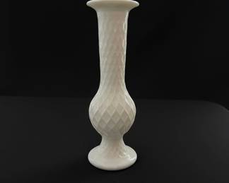 White Milk Glass Diamond Quilted Bud Vase