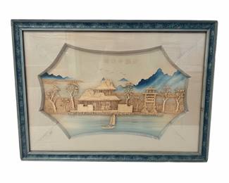 Framed Chinese Cork Carving Diorama