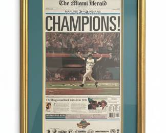 Framed Miami Herald Newspaper - Marlins 1997 World Series Champions