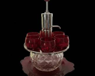 Ruby Red Glass Punch Bowl Set with Silver-Plated Caddy