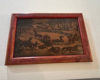 Folk Art Winter Scene with Horses and Sleighs Painting