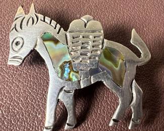 Mexican Sterling Silver and Abalone Horse Brooch