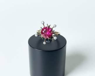 14K Gold Ruby and Diamond Starburst Ring