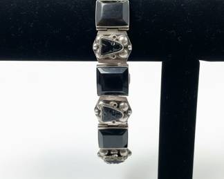 Vintage Mexican Sterling Silver and Onyx Bracelet by Los Ballesteros