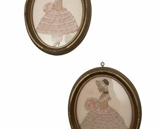 Pair of Victorian Ribbon Doll Silhouettes