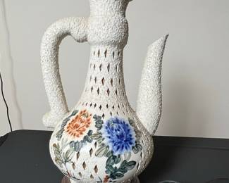 Vintage Italian Ceramic Ewer Lamp with Floral Motif