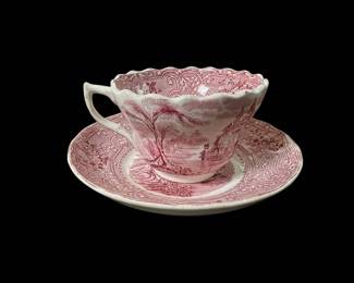 Roselle J.M. & Son England Pink Transferware Teacup and Saucer