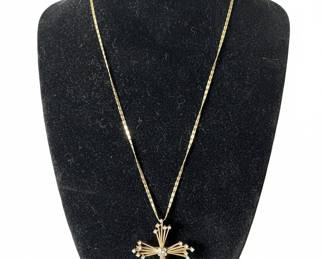 14K Gold Diamond Cross Pendant Necklace