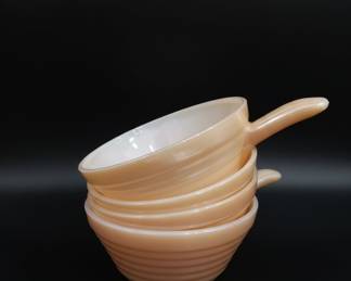 Fire King Peach Lusterware Beehive Style Handled Bowls