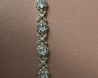 Sterling Silver "HAN THAI" Marcasite and Blue Topaz Bracelet