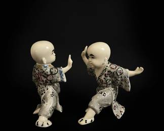 Pair of Ceramic Shaolin Monk Figurines