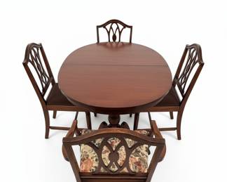 Mahogany Chippendale Style Dining Table with Four Chairs