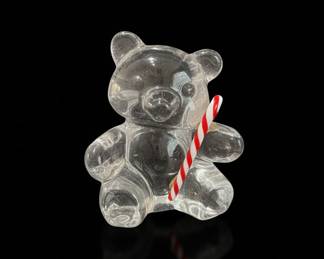 Vintage Glass Teddy Bear Figurine with Candy Cane