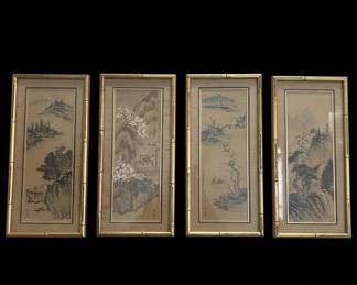 Set of Four Vintage Asian Landscape Paintings