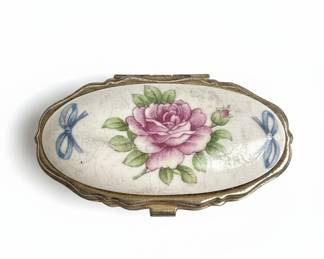 Vintage Limoges Porcelain Rose Trinket Box