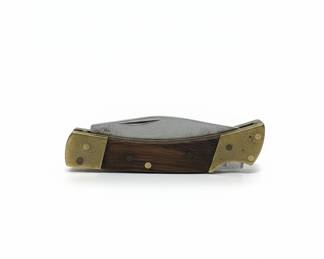 Vintage Folding Pocket Knife with Wood Handle and Brass Bolsters