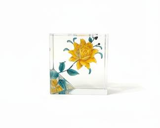 Vintage Lucite Yellow Rose Paperweight