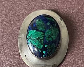 Sterling Silver Azurite and Malachite Brooch