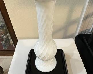 White Milk Glass Hobnail Covered Candy Dish and Vase