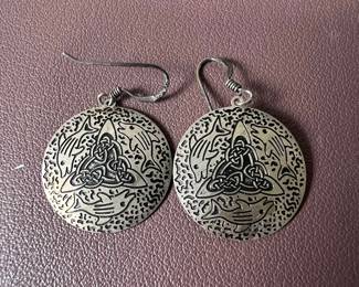 Sterling Silver Celtic Knot and Dolphin Motif Round Earrings