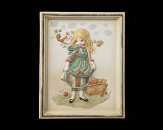 Vintage "Little Girl with Apples" Relief Plaque