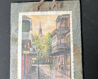 Knut Engelhardt New Orleans Street Scene Art Plaque on Slate