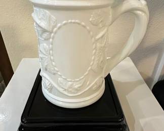 White Milk Glass Pitcher with Embossed Grapevine Motif