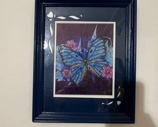 Framed Diamond Painting of a Blue Butterfly with Flowers