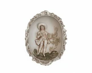 Vintage Capodimonte-Style Porcelain Wall Plaque with Shepherd Boy