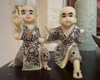 Pair of Ceramic Monk Figurines