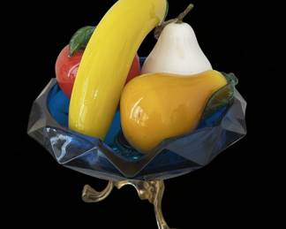 Murano Style Glass Fruit Collection in Blue Crystal Bowl