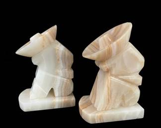 Pair of Vintage Mexican Onyx Sombrero Man Bookends