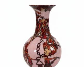 Pink Enameled Porcelain Vase with Chinoiserie Design