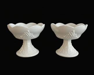 Pair of Indiana Glass Colony Harvest Milk Glass Compotes
