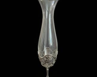 Glass Bud Vase with Silver-Plated Grapevine Overlay and Base