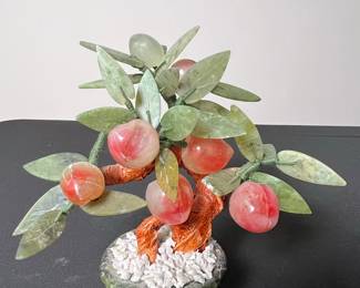 Jade and Carnelian Peach Bonsai Tree Sculpture
