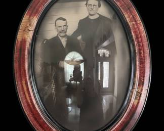 Antique Oval Portrait Frame with Convex Bubble Glass and Vintage Photograph