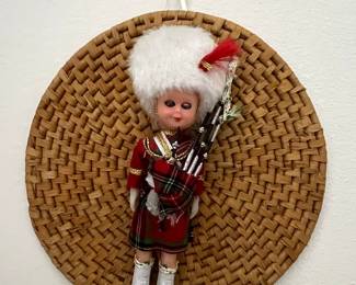 Vintage Scottish Highlander Doll with Bagpipes Wall Hanging