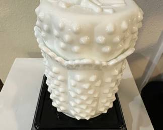 Fenton Hobnail Milk Glass Covered Candy Dish