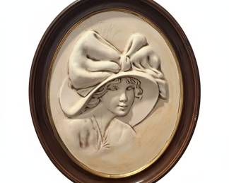 Vintage Ceramic Plaque of a Woman in a Hat - Erma Gilliland Duncan Style