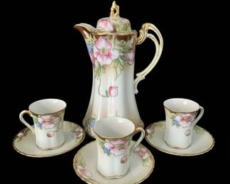 Hand-Painted Nippon Porcelain Coffee Pot and Cups Set