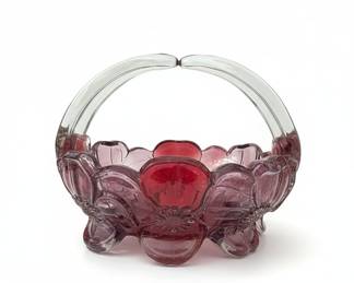 Westmoreland Glass Pink & Lavender Dogwood Flower Split Handle Basket