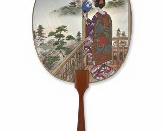 Japanese Uchiwa Fan with Geisha and Landscape