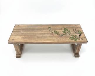 Wooden Footstool with Floral Stencil